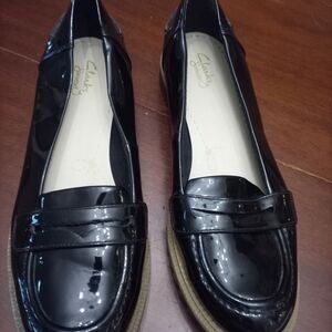 Clarks Women's Shiny Black Loafers